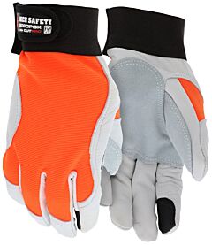 Mcr Safety 906Dpokl Gloves White Grain Goatskin, Split Dbl Palm, Kevlar Liner, Orange Spandex, Adj Wrist, Size Large