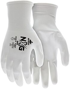 Mcr Safety 96658L Gloves “Nxg®”, 21 Ga White Polyester Shell, White Pu Palm/Fingers, Size Large