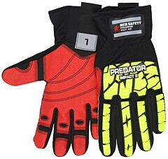 Mcr Safety Pd4906L Gloves Predator Black Spandex Back, Hi-Vis Lime Synthetlic Leather Palm W/Pvc Patch Palm Overlay, Reinforced Thumb Crotch, Rolled Index Finger, Hi-Vis Orange Back Of Hand Tpr, Rigger, Impact Level 1, Size Large