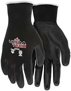 Mcr Safety 96691S Gloves "Ultratech", 21 Gauge, Black Nylon Shell, Black Pu Coated Palm/Fingers, Esdgp, Size Small