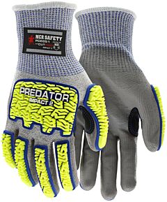 Mcr Safety Pd6951S Gloves Predator Cutpro A6 13 Gauge, Gray Pu Palm Dip, Hi-Vis Stitched Tpr Back Of Hand, Reinforced Pvc Thumb Crotch, Cut A6, Abr5, P4, Imp2, Size Small