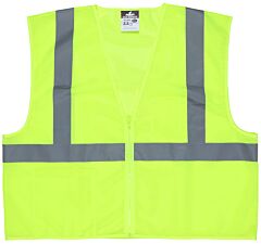 Mcr Safety Vcl2Mlps Class 2, Economy, Mesh, 2” Silver Stripe, Zipper, 1 Pocket, Yellow, Size Small