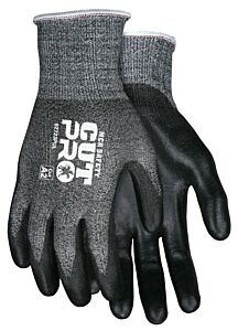 Mcr Safety 92723Puxs Gloves "Cutpro A2", 13 Gauge, Salt/Pepper Hppe/Synthetic Shell, Black Pu Palm/Fingers, Ansi Cut A2, Abrasion 4, Puncture 4, Size X-Small