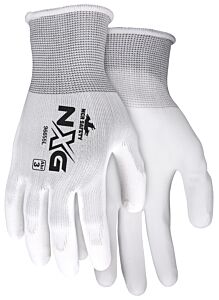 Mcr Safety 96655Xs Gloves “Nxg”, 13 Ga White 100% Polyester Shell, White Pu Coated Palm/Fingertips, Polybag/Pair, Abrasion 3, Puncture 2, Size X-Small