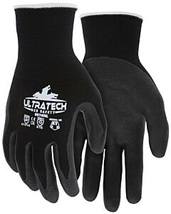 Mcr Safety 9674Inxs Gloves "Ultratech" 15 Gauge, Black Nylon/Spandex/Merino Wool Shell, Black Nitrile Coated Palm And Fingers, Size X-Small