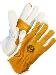 Bob Dale Gloves 20-1-148-S Grain Cowhide Driver Gloves Gold Split Back & Patch Double Palm, Size Small