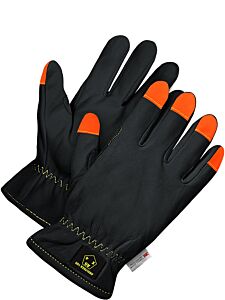 Bob Dale Gloves 20-9-10761-X2L Oil Resist Goatskin Driver Gloves Cut Resistant Liner Hi-Viz Fingers, Size 2X-Large