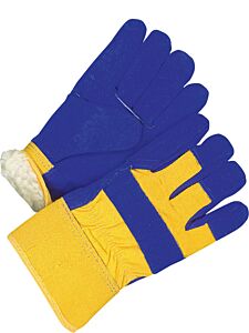 Bob Dale Gloves 30-9-428A Fitter Gloves Split Cowhide Lined Pile Blue/Gold Slim Fit
