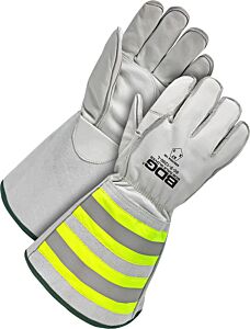 Bob Dale Gloves 60-9-1290-L Water Repellent Grain Cowhide Cut Resistant Hi-Viz Gauntlet C100, Size Large