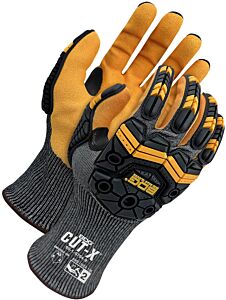 Bob Dale Gloves 99-1-9794-6 21G Grey Hppe Yellow Sandy Nitrile Padded Palm Impact, Size 6/X-Small