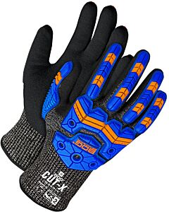 Bob Dale Gloves 99-9-9791-8 Lined Grey Hppe Black Sandy Nitrile Palm With Impact, Size 8/Medium