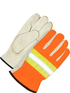 Bob Dale Gloves 20-1-1582 Grain Cowhide Driver Gloves Hi-Viz Spandex Back Orange