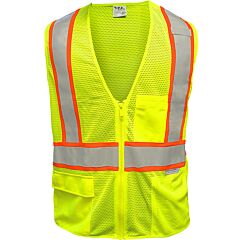 Reflective Apparel 505Sx-Lm-4X Class 2 Two-Tone Seven Pocket Mesh Breakaway Vest With X-Back, Yellow, Size 4X-Large