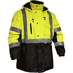 Reflective Apparel 433St-Lb-7X Class 3 Waterproof And Breathable Parka, 3M™ Thinsulate™ Insulation, Black Bottom, Yellow/Black, Size 7X-Large