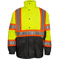 Reflective Apparel 431Cx-Lb-Xs Class 3 Two-Tone Waterproof And Breathable 3-Seasons Parka With X-Back And Black Bottom, Yellow/Black, Size X-Small