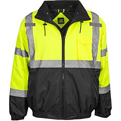 Reflective Apparel 413Gt-Lb-Sm Class 3 Waterproof Black Bottom Bomber Jacket With Quilted Fleece Liner, Yellow/Black, Size Small