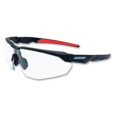Jackson Safety 45000 Hyperguard Safety Glasses, Clear, Polycarbonate, Hard Coated, Black Half Frame, Red Temple