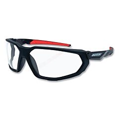 Jackson Safety 45101 Hyperguard Safety Glasses, Clear, Polycarbonate, Anti-Fog, Black Full Frame, Red Temple