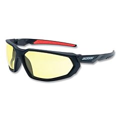 Jackson Safety 45103 Hyperguard Safety Glasses, Amber, Polycarbonate, Anti-Fog, Black Full Frame, Red Temple
