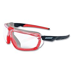 Jackson Safety 45200 Hyperguard Safety Glasses, Clear, Polycarbonate, Anti-Fog, Clear Gasketed Frame, Red Temple