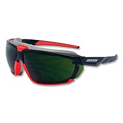 Jackson Safety 45201 Hyperguard Safety Glasses, 5 Ir Lens, Polycarbonate, Anti-Fog, Black Gasketed Frame, Red Temple