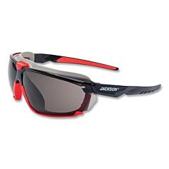 Jackson Safety 45202 Hyperguard Safety Glasses, Smoke, Polycarbonate, Anti-Fog, Black Gasketed Frame, Red Temple