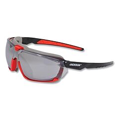 Jackson Safety 45203 Hyperguard Safety Glasses, Mirror, Polycarbonate, Black Gasketed Frame, Red Temple
