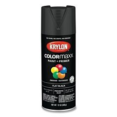 Krylon K05546007 Colormaxx Paint + Primer Spray Paint, 12 Oz, Black, Flat