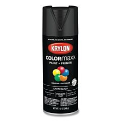 Krylon K05557007 Colormaxx Paint + Primer Spray Paint, 12 Oz, Black, Satin