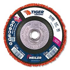 Weiler 51769 Tiger® Strip Disc, 4.5 In Dia, 5/8 In - 11 Unc Nut, X-Coarse, 12000 Rpm, Ceramic, Orange