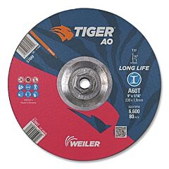 Weiler 57049 Tiger® Ao Cutting Wheel, 9 In Dia X 1/16 In Thick, 5/8 In-11 Unc Arbor, A60T, Type 27