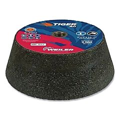 Weiler 68360 Tiger® Flaring Cup Wheel, 6 In/4-3/4 In Dia X 2 In Thick X 5/8 In-11 Arbor, 1-1/2 In Rim, 16 Grit, Ao, Type 11, 5 Ea/Bx