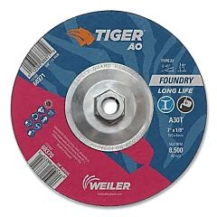 Weiler 68371 Tiger® Grinding Wheel, Combo, 7 In Dia X 1/8 In Thick X 5/8 In-11 Arbor, 30 Grit, Aluminum Oxide, Type 27, 10 Ea/Bx