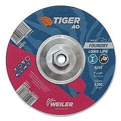 Weiler 68373 Tiger® Grinding Wheel, 7 In Dia X 1/4 In Thick X 5/8 In-11 Arbor, 24 Grit, Aluminum Oxide, Type 27, 10 Ea/Bx