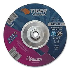 Weiler 68387 Tiger® Grinding Wheel, Combo, 7 In Dia X 1/8 In Thick X 5/8 In-11 Arbor, 30 Grit, Ceramic Alumina, Type 27, 10 Ea/Bx