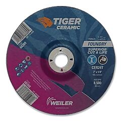Weiler 68388 Tiger® Grinding Wheel, 7 In Dia X 1/4 In Thick X 7/8 In Arbor, 24 Grit, Ceramic Alumina, Type 27, 10 Ea/Bx