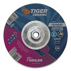 Weiler 68389 Tiger® Grinding Wheel, 7 In Dia X 1/4 In Thick X 5/8 In-11 Arbor, 24 Grit, Ceramic Alumina, Type 27, 10 Ea/Bx