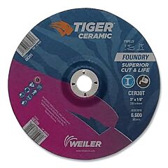 Weiler 68390 Tiger® Grinding Wheel, Combo, 9 In Dia X 1/8 In Thick X 7/8 In Arbor, 30 Grit, Ceramic Alumina, Type 27, 25 Ea/Bx