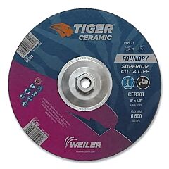 Weiler 68391 Tiger® Grinding Wheel, Combo, 9 In Dia X 1/8 In Thick X 5/8 In-11 Arbor, 30 Grit, Ceramic Alumina, Type 27, 10 Ea/Bx