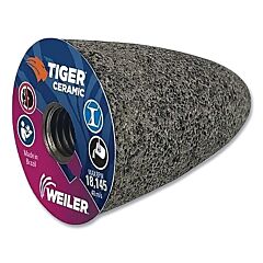 Weiler 68403 Tiger® Grinding Cone, 2 In Dia X 3 In Thick X 5/8 In-11 Arbor, 20 Grit, Ceramic Alumina, Type 16, 12 Ea/Bx