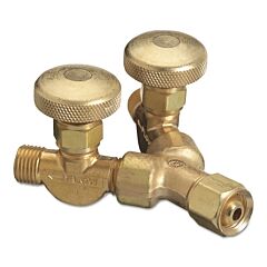 Western Enterprises 112 Valved Y Connection, 200 Psig, Brass, B-Size (F) To B-Size (M), 9/16 In-18 (F)