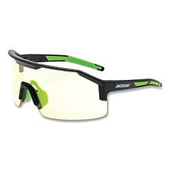 Jackson Safety 60002 Maxview+ Safety Glasses, Amber, Polycarbonate, Anti-Fog, Anti-Scratch, Black Half Frame, Black/Green Temple