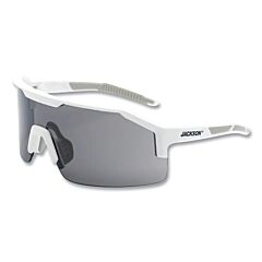 Jackson Safety 60004 Maxview+ Safety Glasses, Smoke, Polycarbonate, Anti-Fog, Anti-Scratch, White Half Frame, Gray Temple