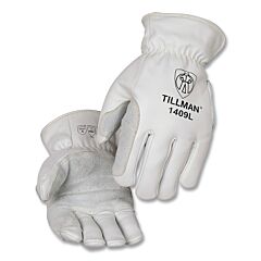 Tillman 1409 Heatguard Drivers Gloves, 2X-Large, Top Grain Cowhide/Split Cowhide Palm, Kevlar Stitiching, Shirred Wrist, Pearl, Size Medium