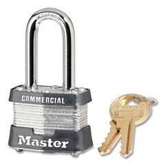 Master Lock 3Kalf-3830 No. 3 Laminated Steel Padlock, 9/32 In Dia, 5/8 In W X 1-1/2 In H Shackle, Silver/Gray, Keyed Alike, Keyed 3830