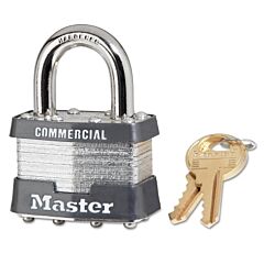 Master Lock 1Ka-2498 No. 1 Laminated Steel Padlock, 5/16 In Dia, 3/4 In W X 15/16 In H Shackle, Silver/Gray, Keyed Alike, Keyed 2498