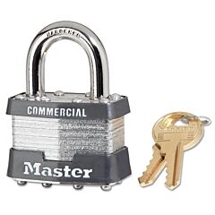 Master Lock 1Ka-2396 No. 1 Laminated Steel Padlock, 5/16 In Dia, 3/4 In W X 15/16 In H Shackle, Silver/Gray, Keyed Alike, Keyed 2396