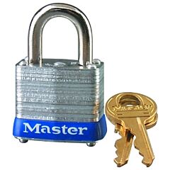 Master Lock 7D No. 7 Laminated Steel Padlock, 3/16 In Dia, 1/2 In W X 9/16 In H Shackle, Silver/Blue, Keyed Different