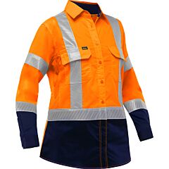 Bisley 313W6491H-On/4X Class 2 Women'S Long Sleeve Work Shirt With X-Airflow And Navy Bottom, Orange, Size 4X-Large