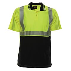Reflective Apparel 342Ct-Lb-3X Class 2 Short Sleeve Moisture Wicking Polo Shirt With 3M Scotchlite Comfort Trim, Upf 35 Sun Protection And Black Bottom, Hi-Vis Yellow/Black, Size 3X-Large